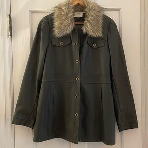 Maeve Olive Green Jacket with Faux Fur Collar